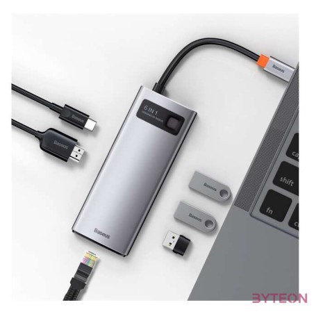 Baseus Metal Gleam Series 6 az 1-ben hub, USB-C - 3x USB 3.0  HDMI  USB-C PD  Ethernet RJ45