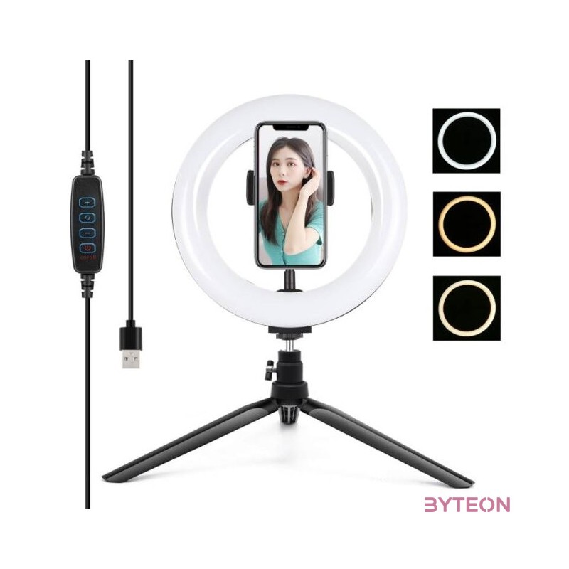 Puluz Ring lámpa , LED állvány 20cm telefontartóval PKT3073B