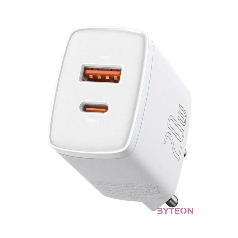Baseus kompakt gyorstöltő, USB, USB-C, 20 W (fehér)