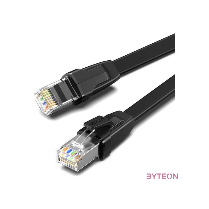 UGREEN NW134 Lapos hálózati kábel fém csatlakozókkal, Ethernet RJ45, Cat.8, U , FTP, 5 m (fekete)