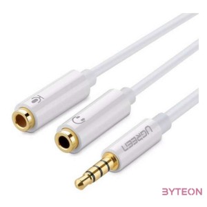 UGREEN AV141 AUX hangelosztó 3,5 mm-es mini jack (férfi) fejhallgatóhoz  mikrofonhoz (anya), 20 cm (fehér)