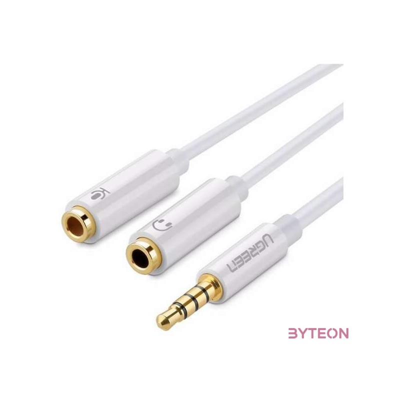 UGREEN AV141 AUX hangelosztó 3,5 mm-es mini jack (férfi) fejhallgatóhoz  mikrofonhoz (anya), 20 cm (fehér)