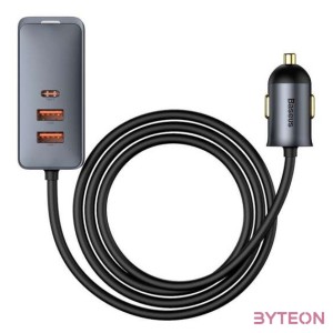 Baseus Share Together autós töltő hosszabbítóval, 3x USB, USB-C, 120W (szürke)