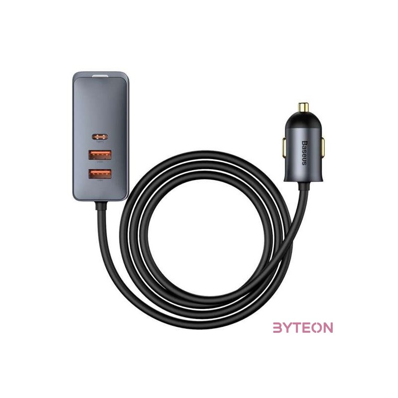 Baseus Share Together autós töltő hosszabbítóval, 3x USB, USB-C, 120W (szürke)