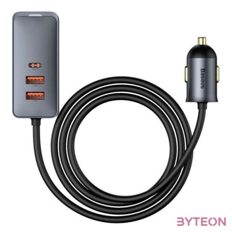 Baseus Share Together autós töltő hosszabbítóval, 3x USB, USB-C, 120W (szürke)