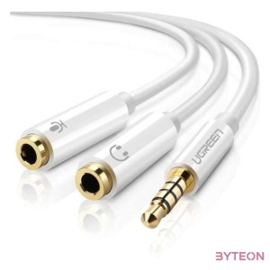 UGREEN AV141 AUX hangelosztó 3,5 mm-es mini jack (férfi) fejhallgatóhoz  mikrofonhoz (anya), 20 cm (fehér)