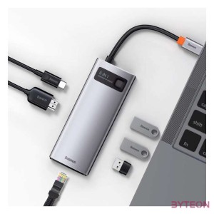 Baseus Metal Gleam Series 6 az 1-ben hub, USB-C - 3x USB 3.0  HDMI  USB-C PD  Ethernet RJ45