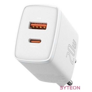 Baseus kompakt gyorstöltő, USB, USB-C, 20 W (fehér)