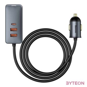 Baseus Share Together autós töltő hosszabbítóval, 3x USB, USB-C, 120W (szürke)
