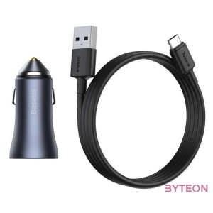Baseus Golden Contactor Pro autós töltő, USB  USB-C, QC4.0 , PD, SCP, 40 W (szürke)  USB-USB-C kábel 1 m (fekete)