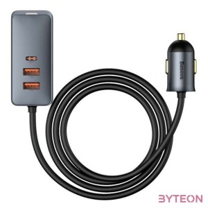 Baseus Share Together autós töltő hosszabbítóval, 3x USB, USB-C, 120W (szürke)