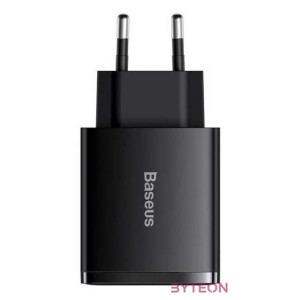 Baseus kompakt gyorstöltő, 2xUSB, USB-C, PD, 3A, 30 W (fekete)