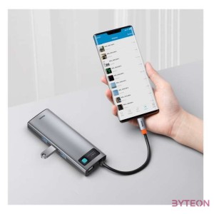 Baseus Metal Gleam Series 9 az 1-ben hub, USB-C - 3x USB 3.0  HDMI  USB-C PD  Ethernet RJ45  microSD , SD  VGA