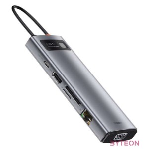 Baseus Metal Gleam Series 9 az 1-ben hub, USB-C - 3x USB 3.0  HDMI  USB-C PD  Ethernet RJ45  microSD , SD  VGA