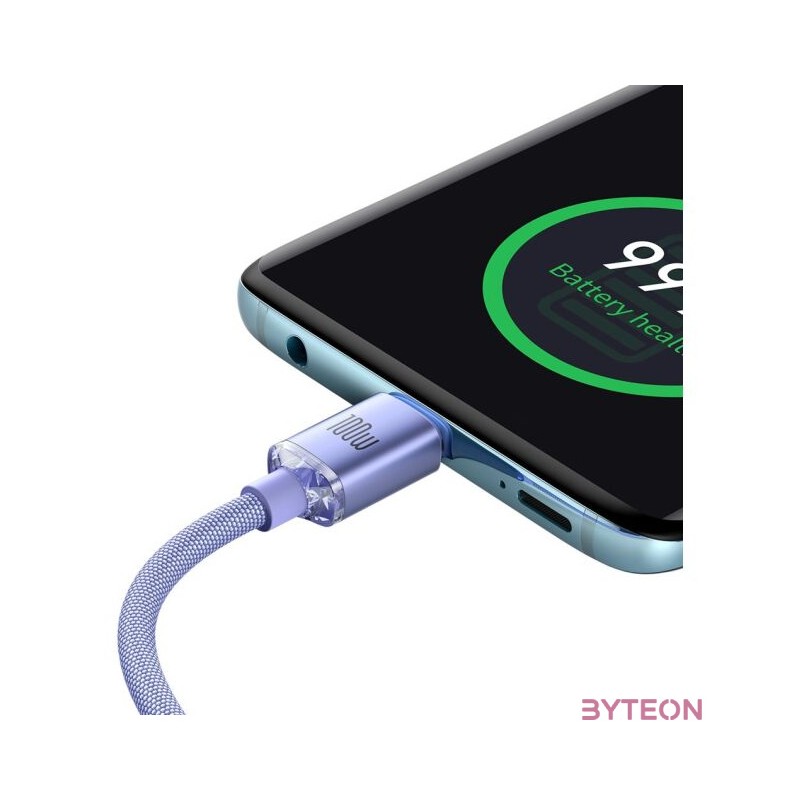 USB-C-kábel a USB-C Baseus Crystal Shine, 100W, 1.2m (ibolya)
