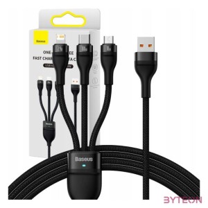 Baseus Flash Series 3 az 1-ben USB-kábel, USB-C  micro USB  Lightning, 100W, 1.2m (fekete)