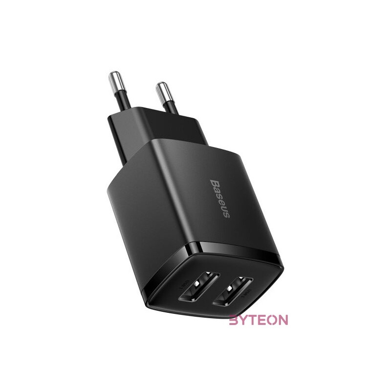 Baseus kompakt gyorstöltő, 2x USB, 10.5W (fekete)