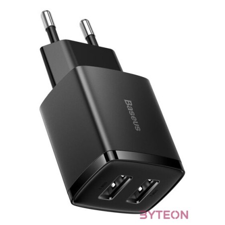 Baseus kompakt gyorstöltő, 2x USB, 10.5W (fekete)