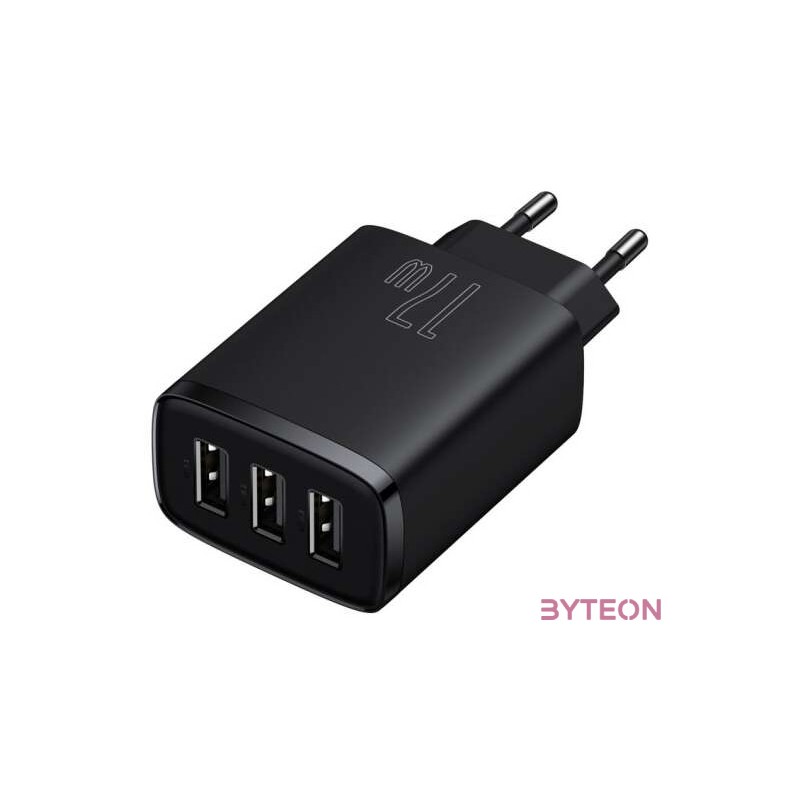 Baseus kompakt gyorstöltő, 3x USB, 17W (Fekete)