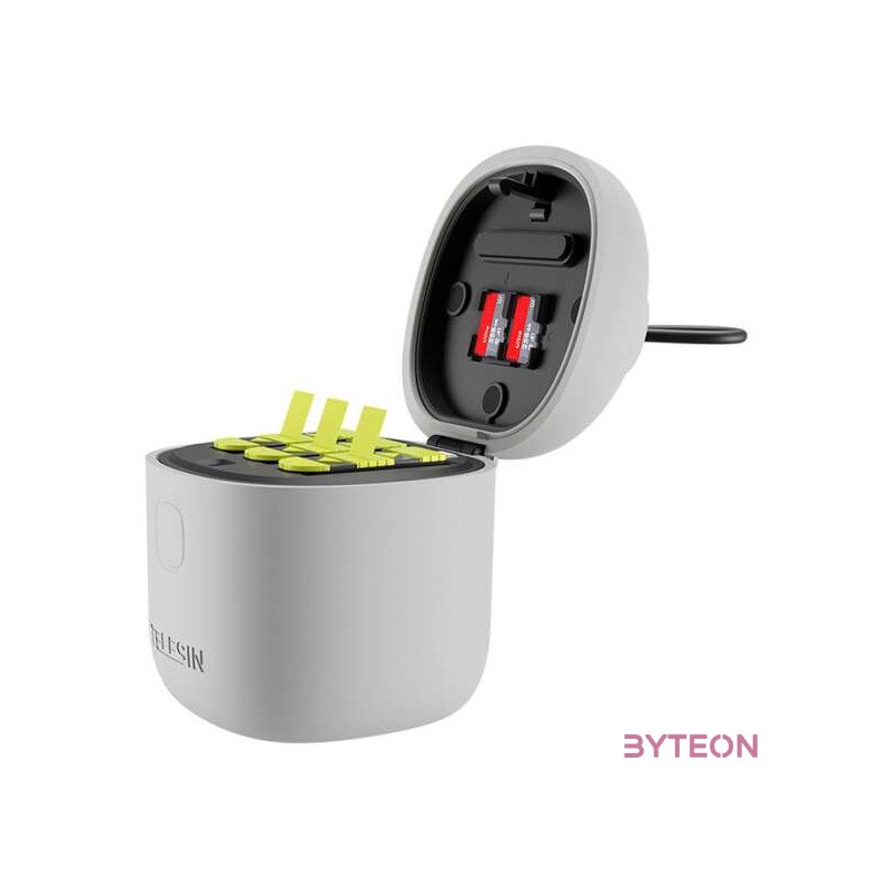 Allin box Telesin vízálló hármas töltő GoPro Hero 9 , Hero 10  2 akkumulátorhoz (GP-BTR-905-GY-B)