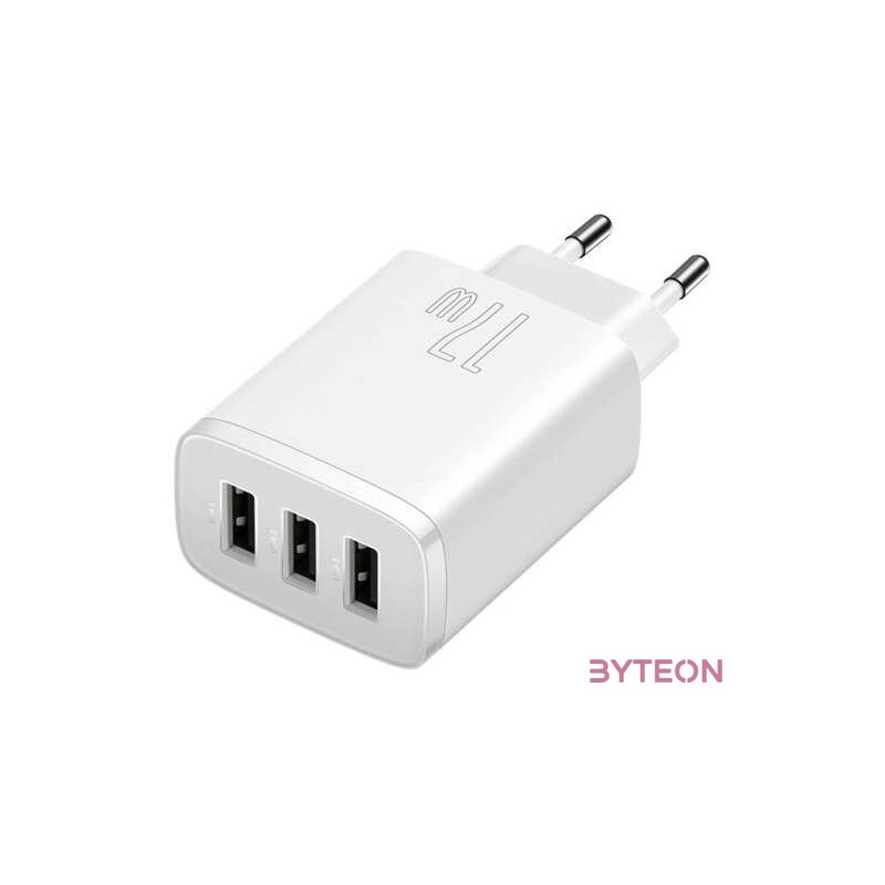 Baseus kompakt gyorstöltő, 3x USB, 17W (fehér)