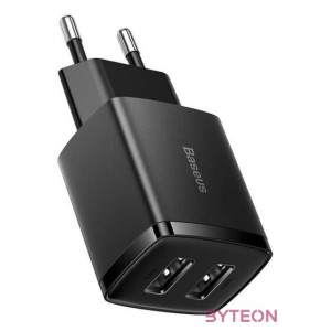 Baseus kompakt gyorstöltő, 2x USB, 10.5W (fekete)