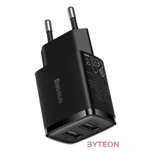 Baseus kompakt gyorstöltő, 2x USB, 10.5W (fekete)