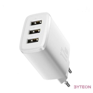 Baseus kompakt gyorstöltő, 3x USB, 17W (fehér)
