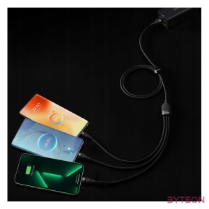 Baseus Flash Series 3 az 1-ben USB-kábel, USB-C  micro USB  Lightning, 100W, 1.2m (fekete)