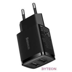 Baseus kompakt gyorstöltő, 2x USB, 10.5W (fekete)