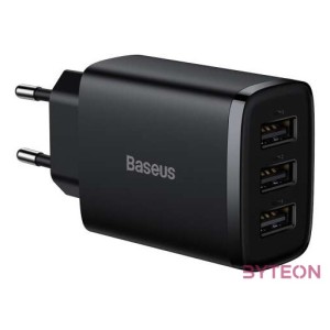 Baseus kompakt gyorstöltő, 3x USB, 17W (Fekete)