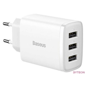 Baseus kompakt gyorstöltő, 3x USB, 17W (fehér)