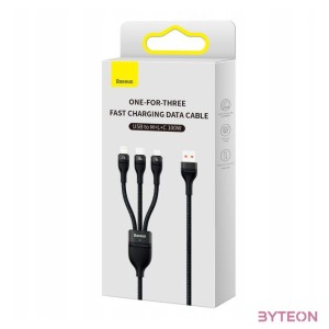 Baseus Flash Series 3 az 1-ben USB-kábel, USB-C  micro USB  Lightning, 100W, 1.2m (fekete)