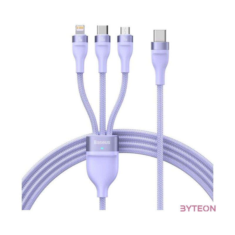Baseus Flash Series 2, 3 az 1-ben USB kábel, USB-C , micro USB , Lightning, 100W, 1.5m (lila)