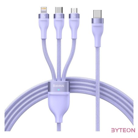 Baseus Flash Series 2, 3 az 1-ben USB kábel, USB-C , micro USB , Lightning, 100W, 1.5m (lila)
