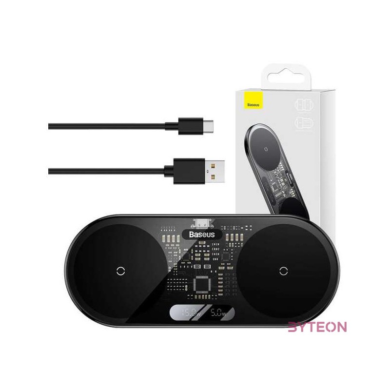 Baseus Digital LED Display Kettős Qi vezeték nélküli töltő, 20W