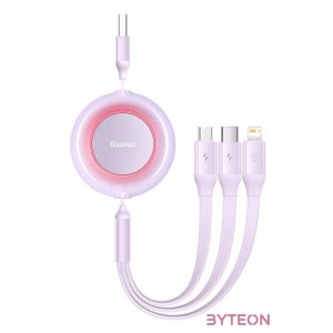 Baseus Bright Mirror 2, 3 az 1-ben Mikro USB , Lightning , USB-C kábel, 3.5 A, 1.1 m (lila)
