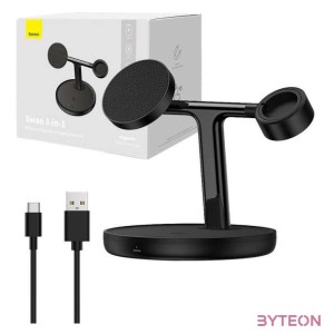 Baseus MagSafe állvány, 3 az 1-ben indukciós töltő 15 W (fekete)