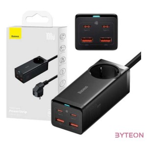 Baseus GaN3 Pro wall charger , powerstrip 2xUSB  2xUSB-C  AC, 100W (black)