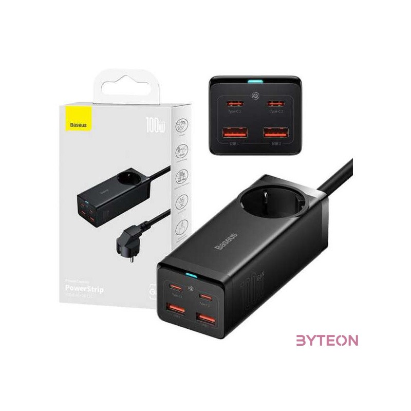 Baseus GaN3 Pro wall charger , powerstrip 2xUSB  2xUSB-C  AC, 100W (black)