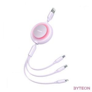 Baseus Bright Mirror 2, 3 az 1-ben Mikro USB , Lightning , USB-C kábel, 3.5 A, 1.1 m (lila)