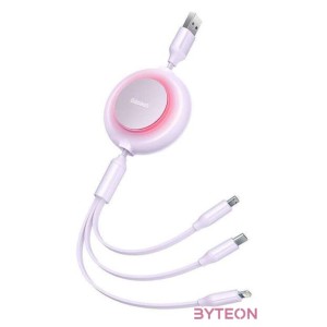 Baseus Bright Mirror 2, 3 az 1-ben Mikro USB , Lightning , USB-C kábel, 3.5 A, 1.1 m (lila)