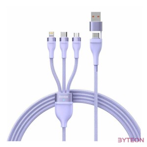 Baseus Flash Series 2, 3 az 1-ben USB kábel, USB-C , micro USB , Lightning, 100W, 1.5m (lila)
