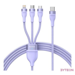 Baseus Flash Series 2, 3 az 1-ben USB kábel, USB-C , micro USB , Lightning, 100W, 1.5m (lila)
