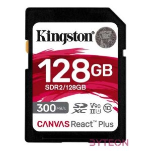 KINGSTON 128GB Canvas React Plus SDXC UHS-II 300R,260W U3 V90 for Full HD,4K,8K