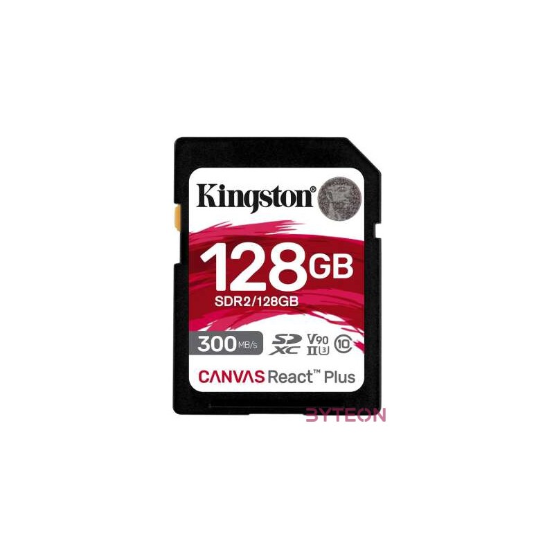 KINGSTON 128GB Canvas React Plus SDXC UHS-II 300R,260W U3 V90 for Full HD,4K,8K