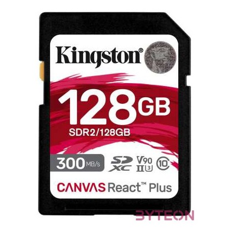 KINGSTON 128GB Canvas React Plus SDXC UHS-II 300R,260W U3 V90 for Full HD,4K,8K