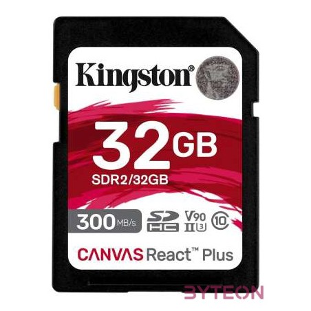 KINGSTON 32GB Canvas React Plus SDHC UHS-II 300R,260W U3 V90 for Full HD,4K,8K