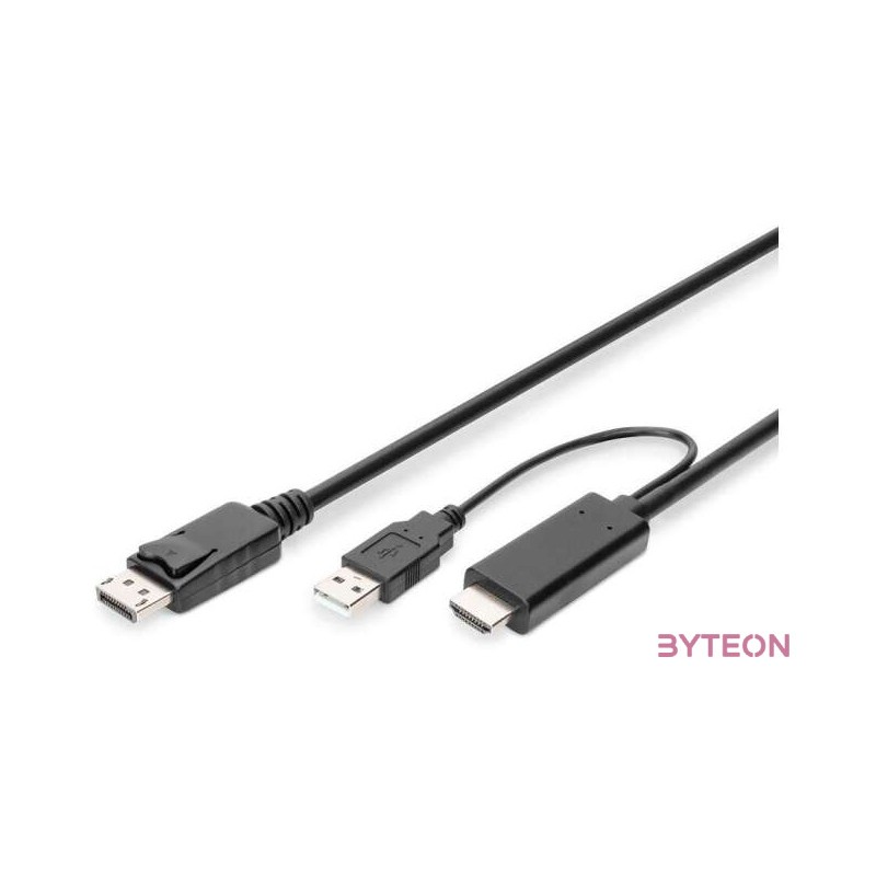DIGITUS HDMI to DP adapter cable 2m 4K,30Hz external Power via USB - A