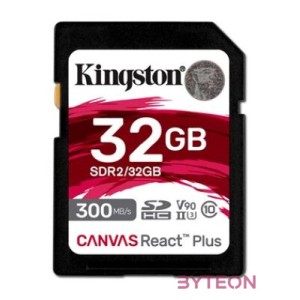 KINGSTON 32GB Canvas React Plus SDHC UHS-II 300R,260W U3 V90 for Full HD,4K,8K